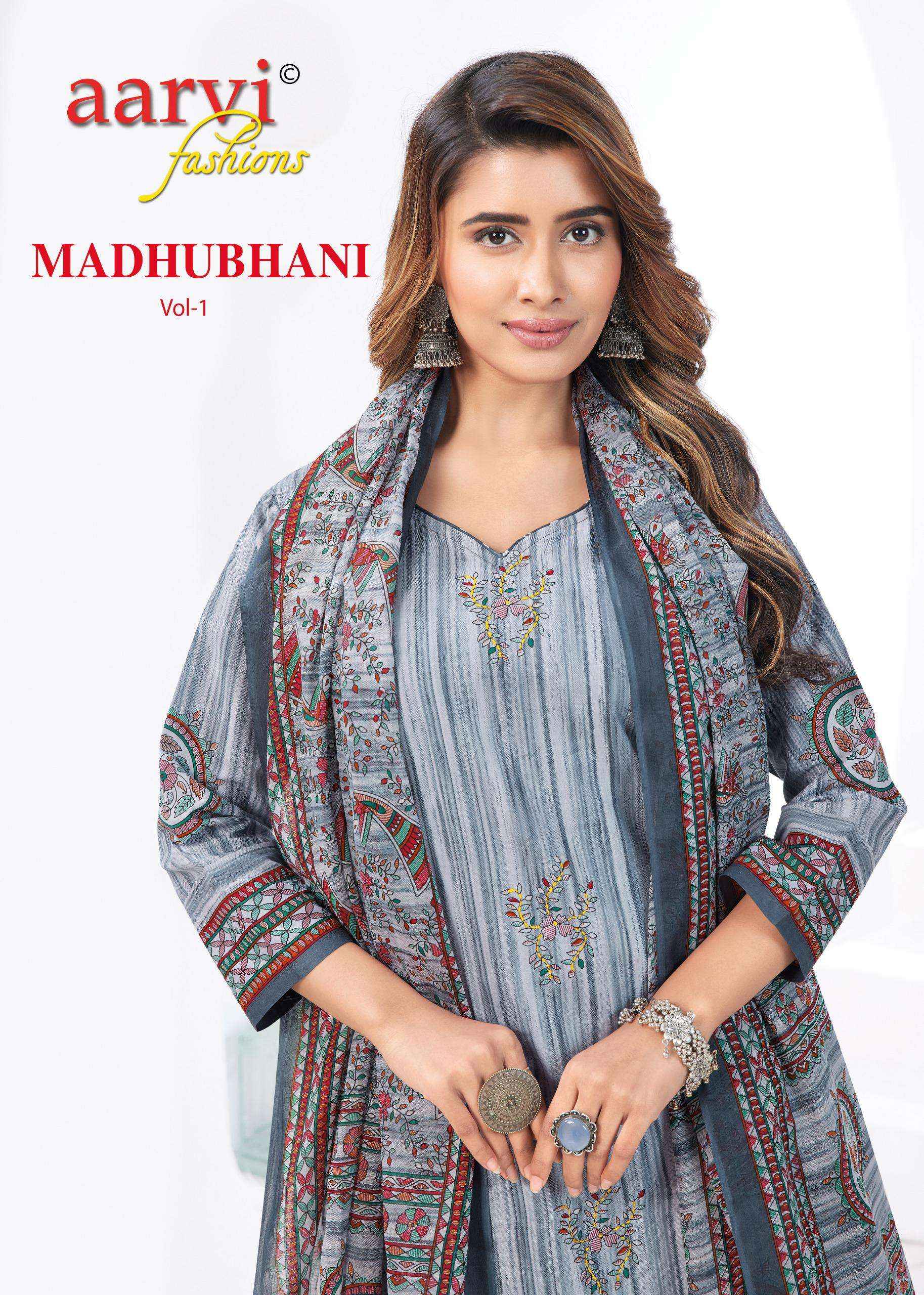 AARVI FASHION MADHUBANI VOL 1 COTTON READYMADE SUITS ( 6 PCS CATALOG )