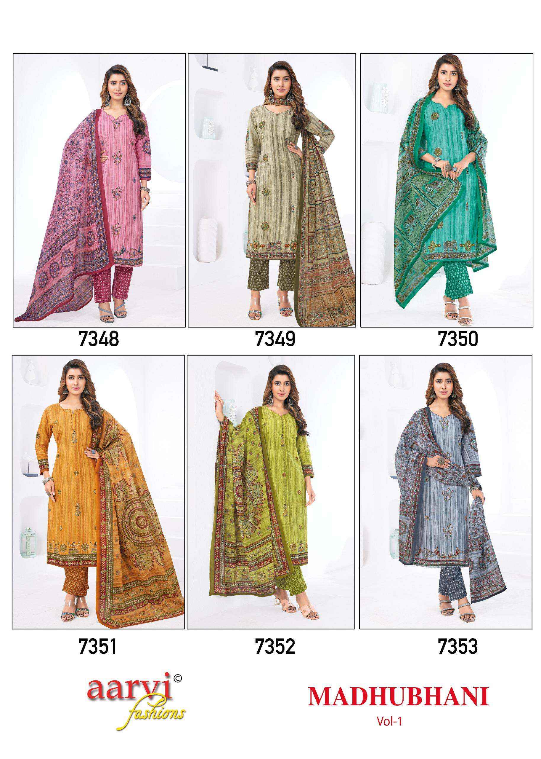 AARVI FASHION MADHUBANI VOL 1 COTTON READYMADE SUITS ( 6 PCS CATALOG )