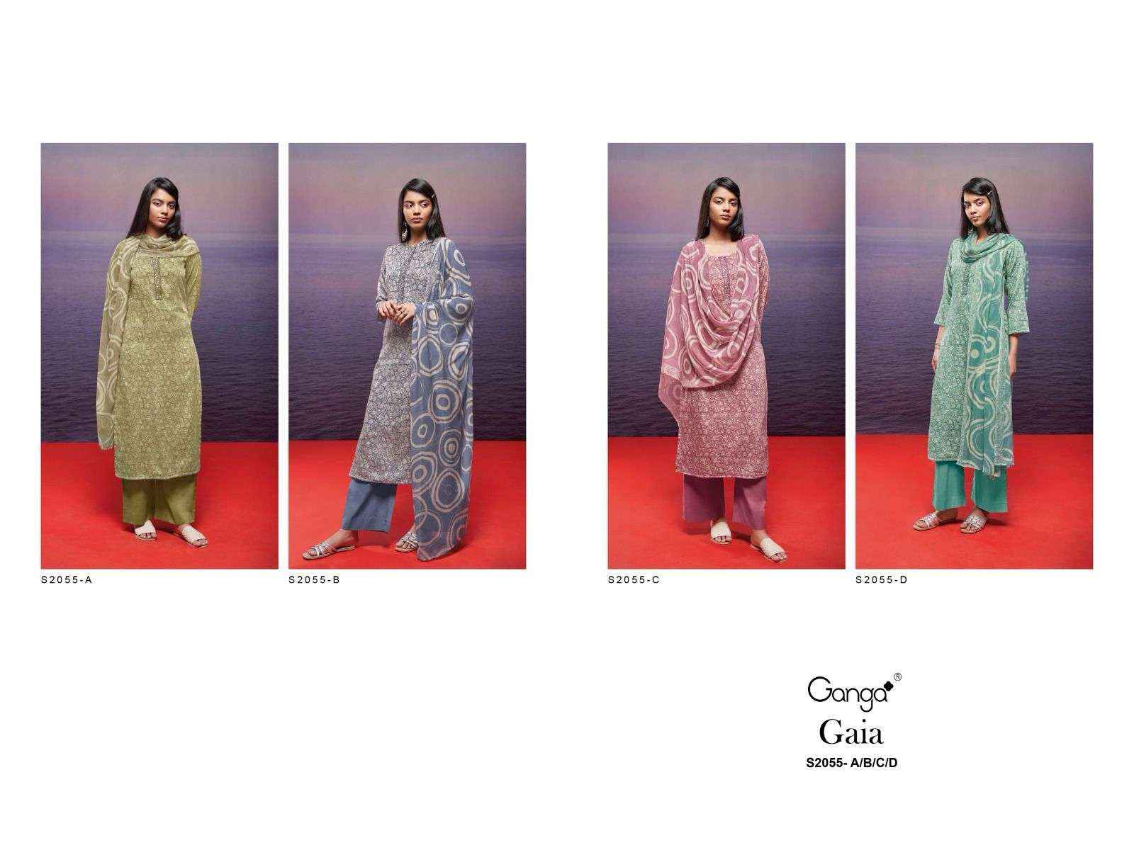 Ganga Gala 2055 Premium Satin Cotton Exclusive Branded Suits New Collection ( 4 PCS CATALOG )