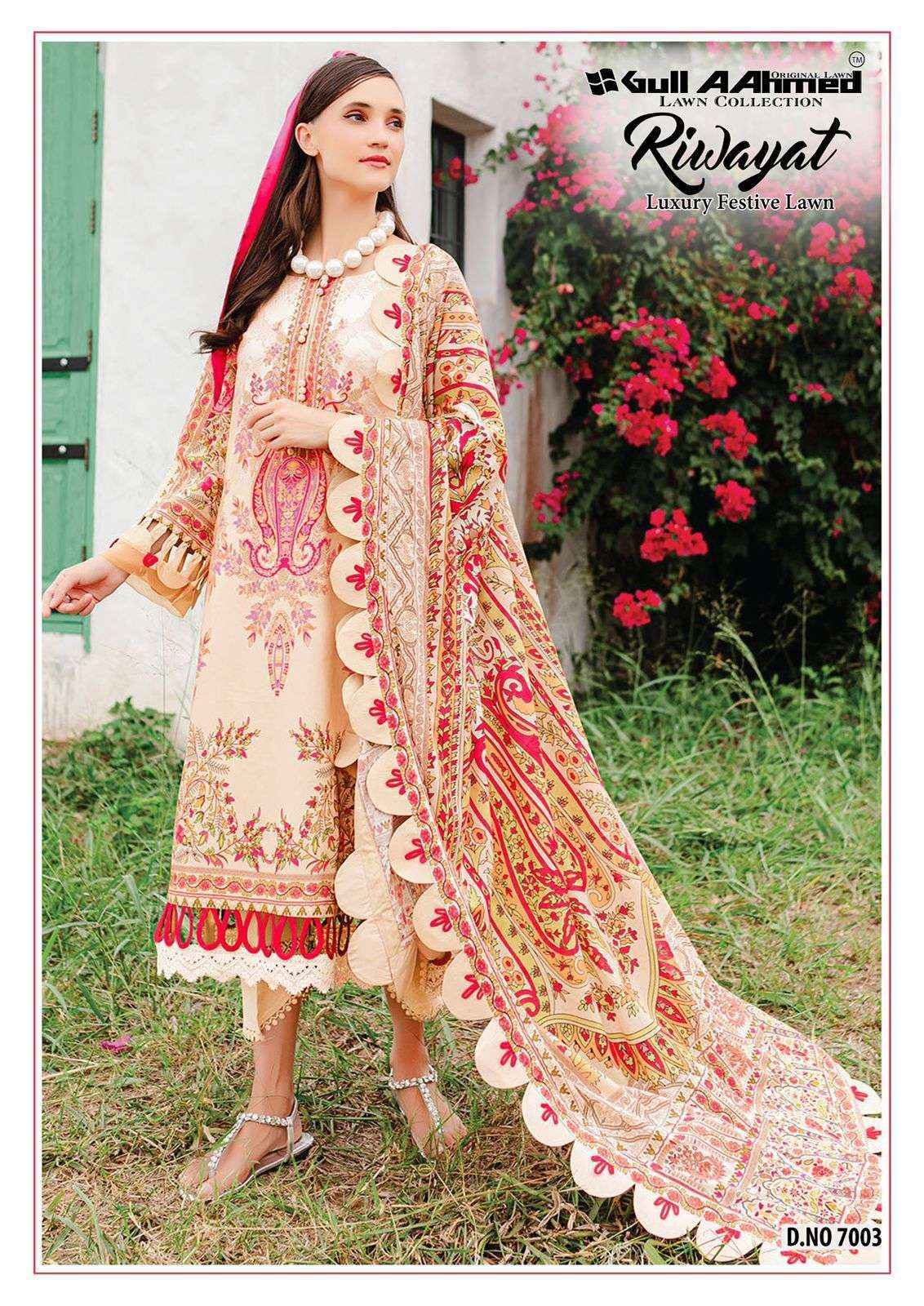 GULL AAHMED RIWAYAT VOL 7 LAWN COTTON PAKISTANI DRESS MATERIAL ( 6 PCS CATALOG )