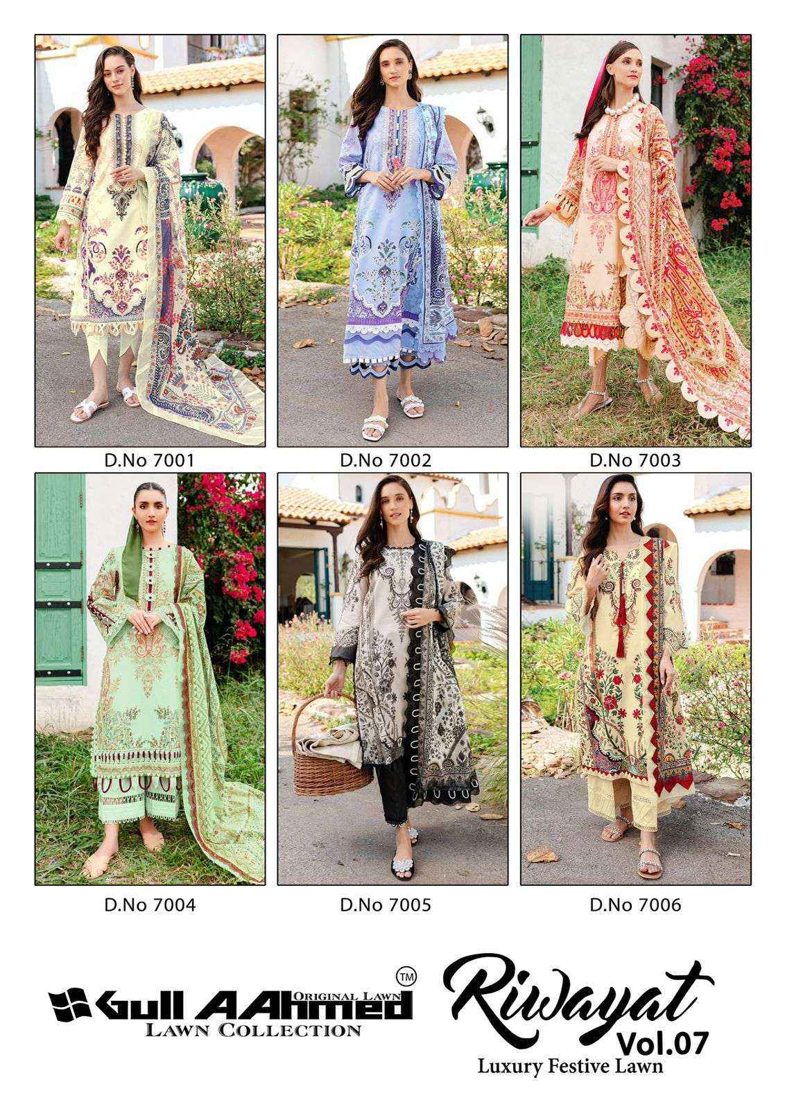 GULL AAHMED RIWAYAT VOL 7 LAWN COTTON PAKISTANI DRESS MATERIAL ( 6 PCS CATALOG )