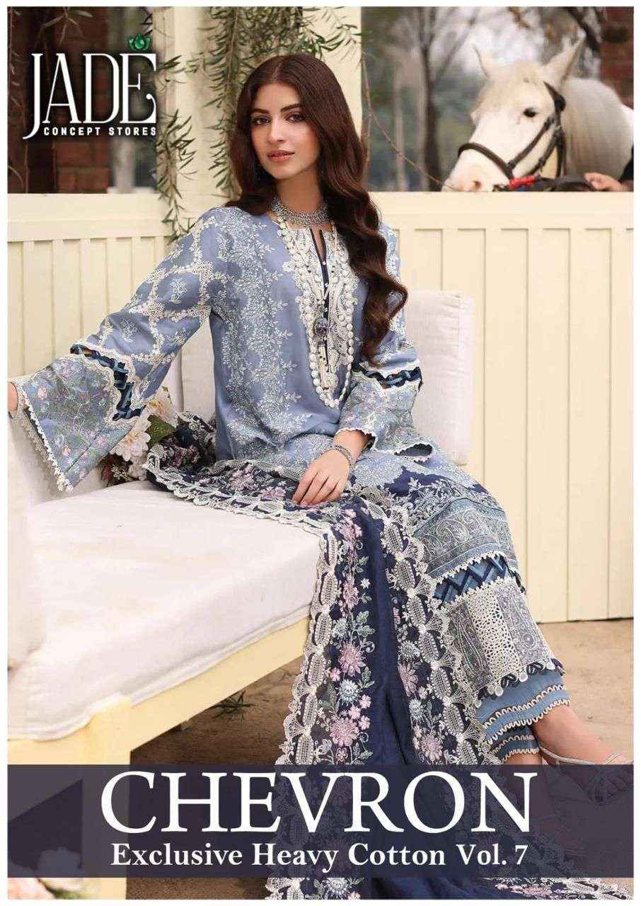 JADE CHEVRON EXCLUSIVE HEAVY COTTON VOL 7 LAWN COTTON PAKISTANI SUITS ( 6 PCS CATALOG )