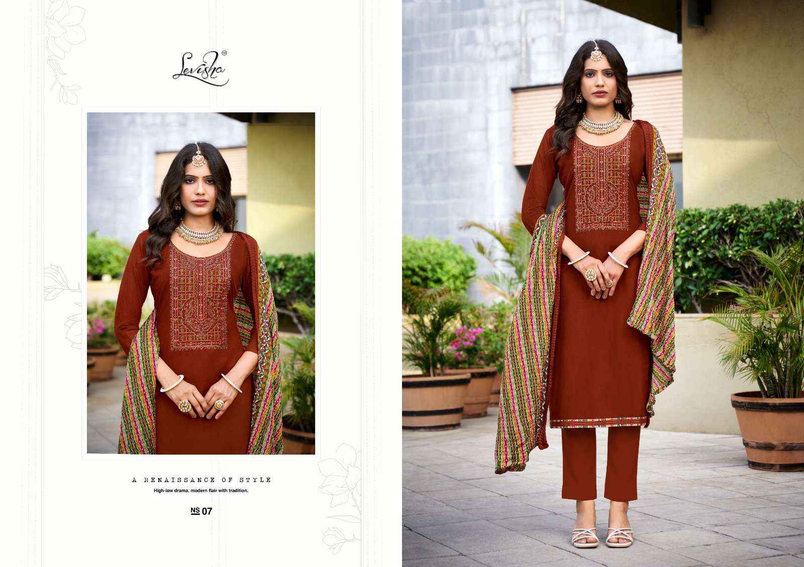 LEVISHA NIVISHA VOL 9 RAYON FANCY EMBROIDERY WORK SUITS ( 8 PCS CATALOG )