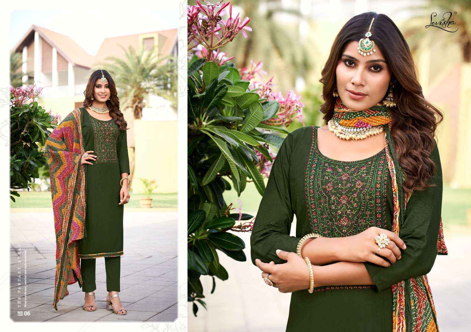 LEVISHA NIVISHA VOL 9 RAYON FANCY EMBROIDERY WORK SUITS ( 8 PCS CATALOG )