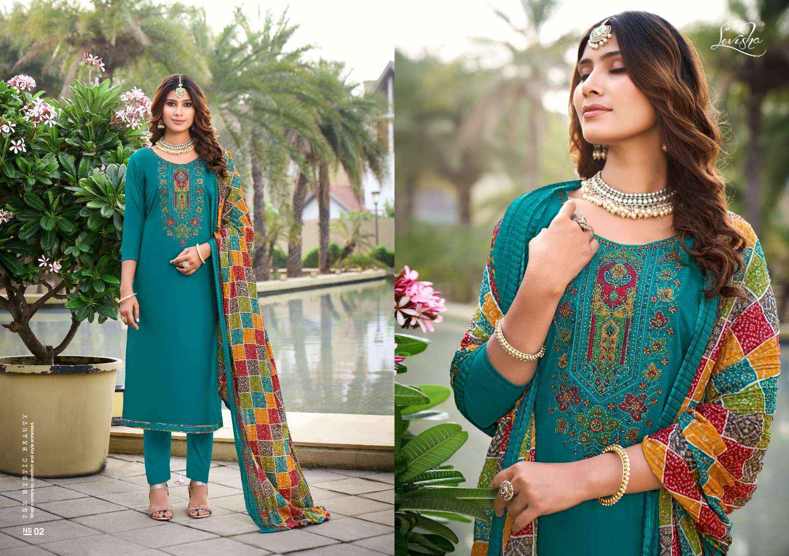 LEVISHA NIVISHA VOL 9 RAYON FANCY EMBROIDERY WORK SUITS ( 8 PCS CATALOG )