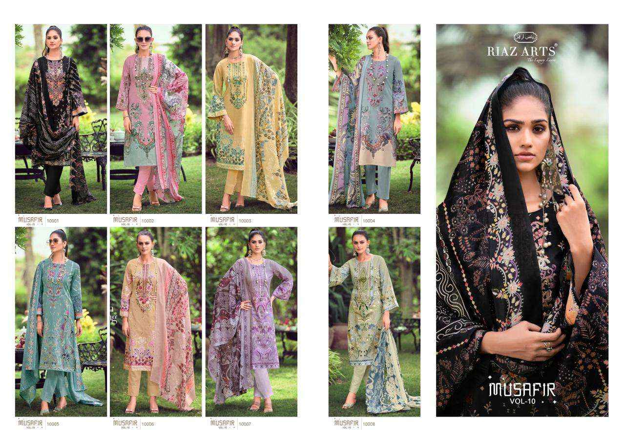 Riaz Arts Musafir Vol 10 Pure Karachi Designs Cotton Suit Wholesale ( 8 pcs catalog )