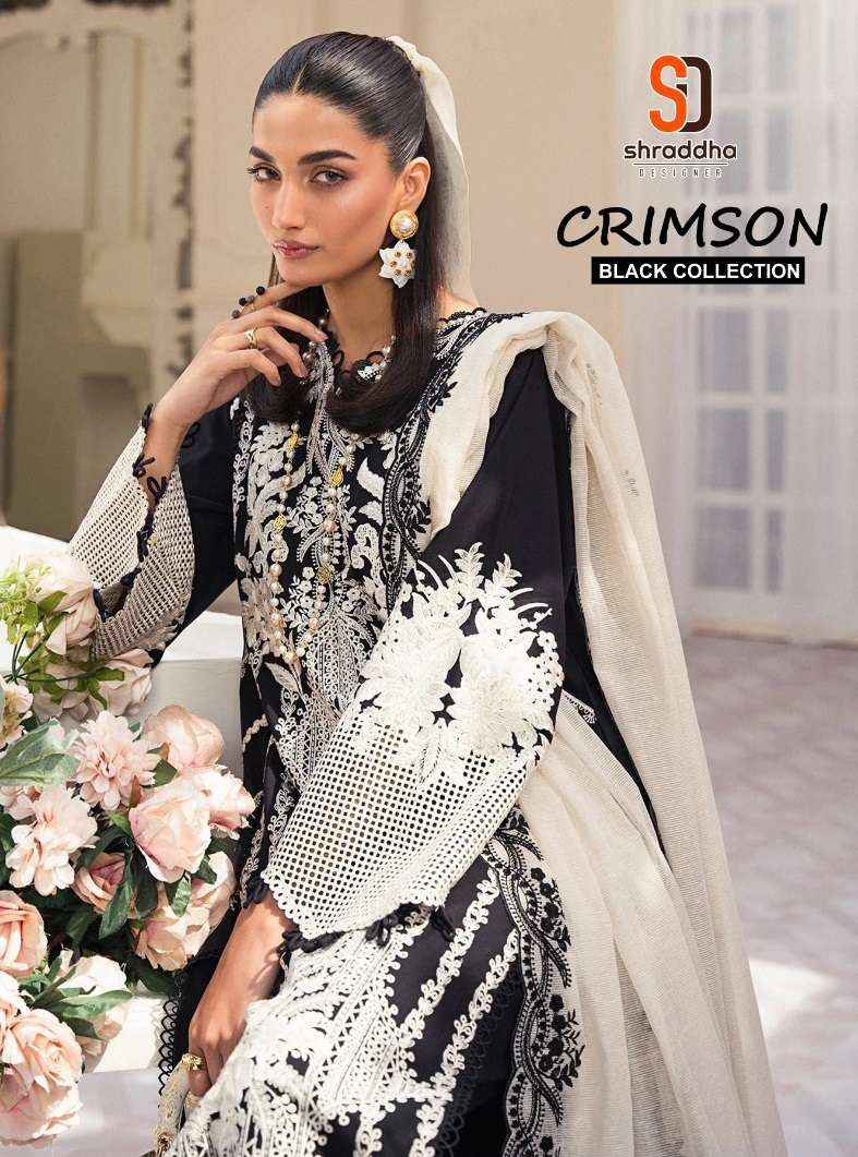 SHRADDHA DESIGNER CRIMSON BLACK COLLECTION COTTON EMBROIDERED SUIT ( 4 PCS CATALOG )