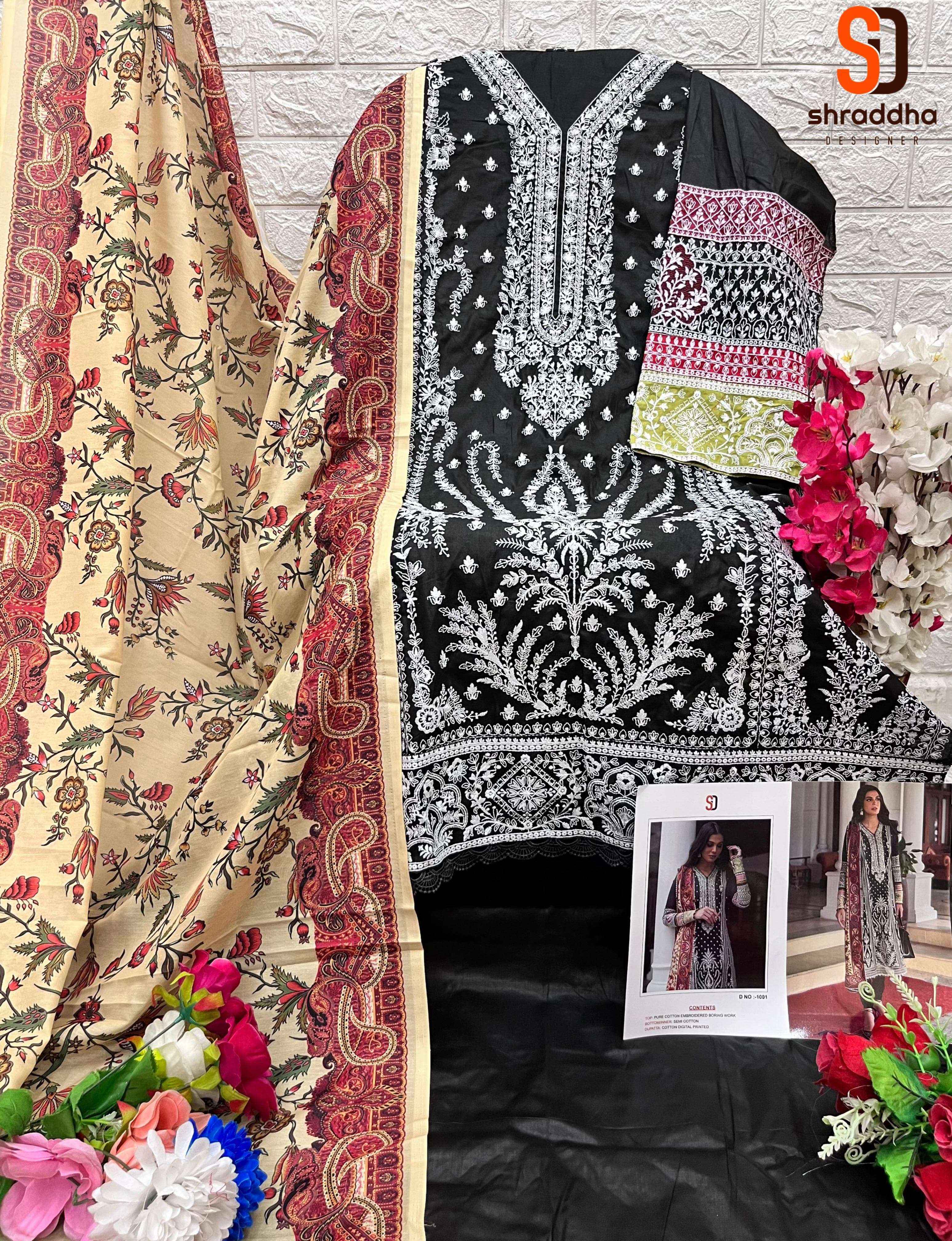 SHRADDHA DESIGNER CRIMSON BLACK COLLECTION COTTON EMBROIDERED SUIT ( 4 PCS CATALOG )