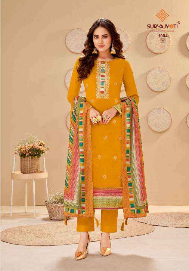 Suryajyoti Pallavi Vol 1 Fancy Work Jam Satin Ladies Suits ( 6 Pcs Catalog )