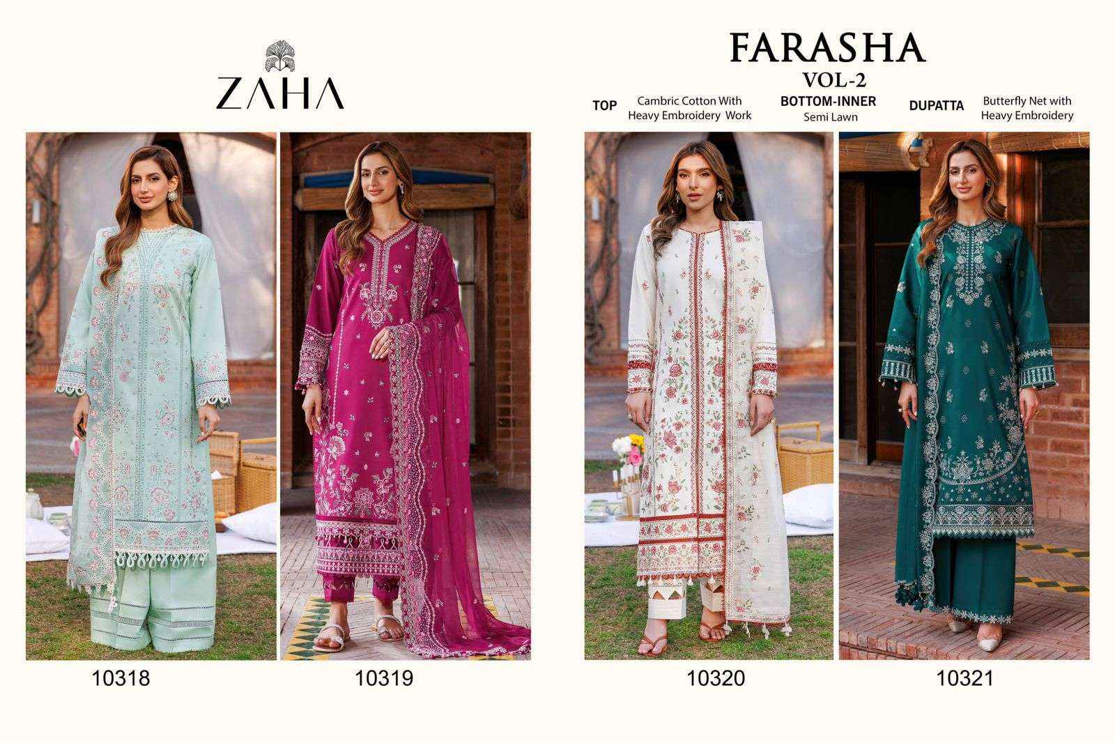 ZAHA FARASHA VOL 2 COTTON EMBROIDERY DESIGNER PAKISTANI SUIT ( 4 PCS CATALOG )