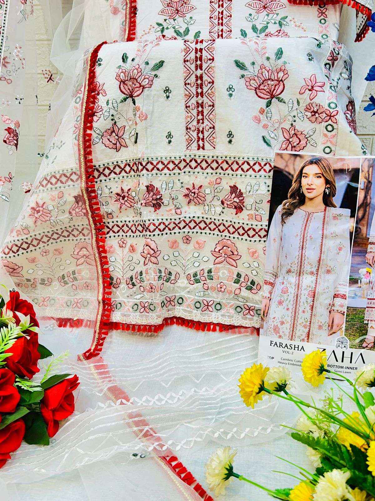 ZAHA FARASHA VOL 2 COTTON EMBROIDERY DESIGNER PAKISTANI SUIT ( 4 PCS CATALOG )