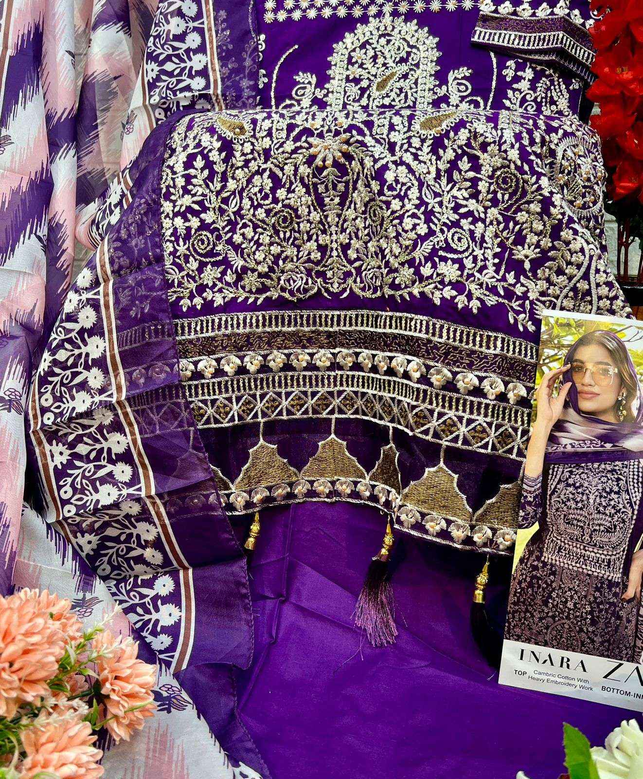 ZAHA INARA VOL 1 COTTON HEAVY EMBROIDERY DESIGNER PAKISTANI SUIT ( 5 PCS CATALOG )