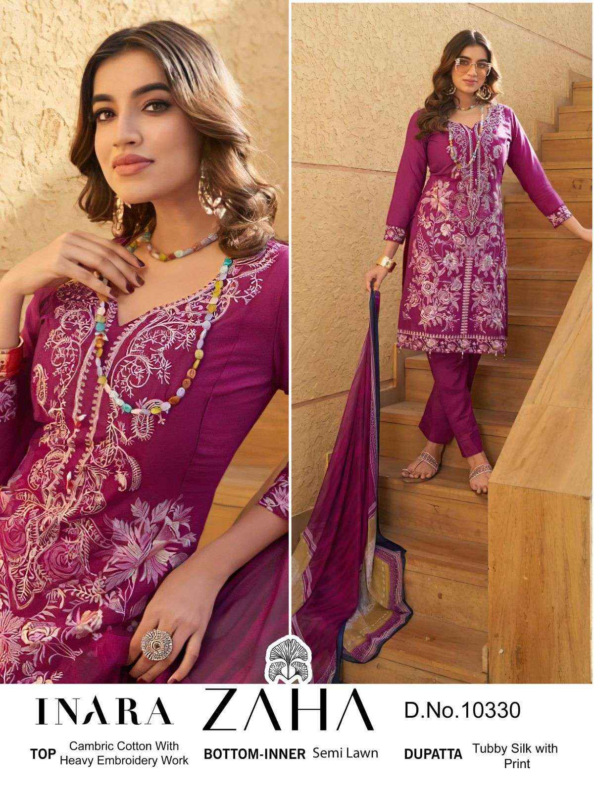 ZAHA INARA VOL 1 COTTON HEAVY EMBROIDERY DESIGNER PAKISTANI SUIT ( 5 PCS CATALOG )