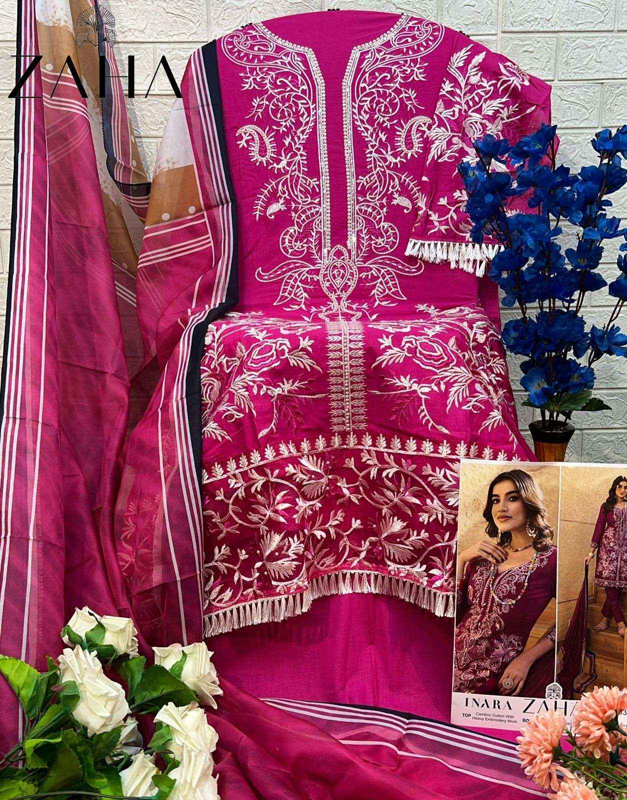 ZAHA INARA VOL 1 COTTON HEAVY EMBROIDERY DESIGNER PAKISTANI SUIT ( 5 PCS CATALOG )