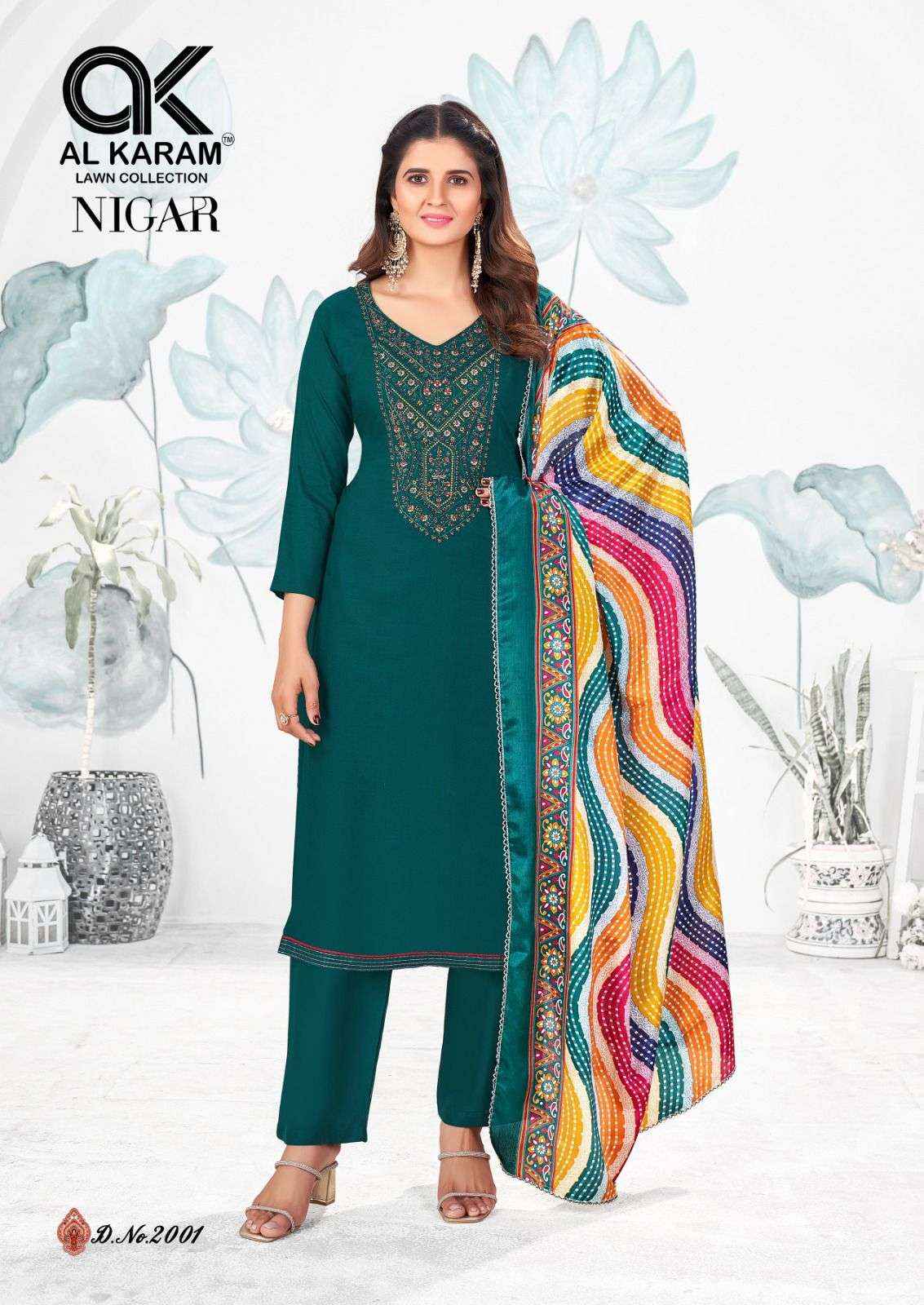 AL KARAM NIGAR VOL 2 RAYON SLUB FANCY EMBROIDERY DRESS MATERIAL ( 6 pcs CATALOG )