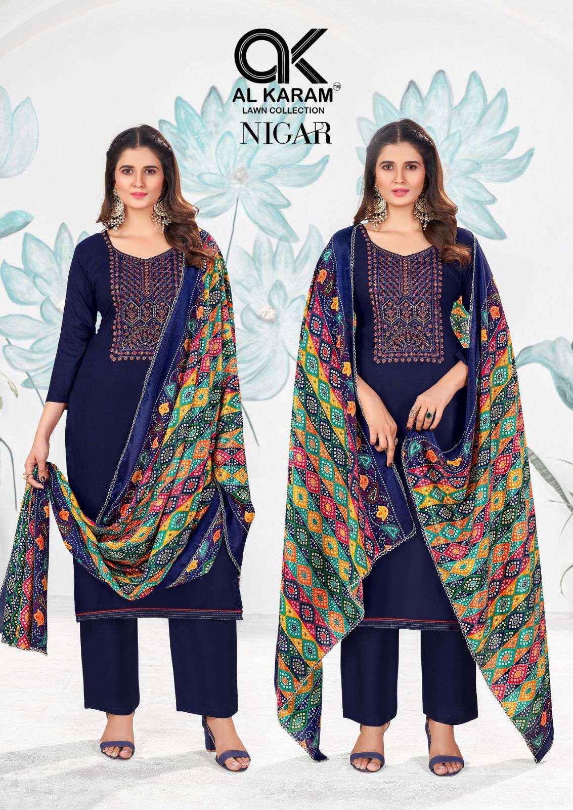 AL KARAM NIGAR VOL 2 RAYON SLUB FANCY EMBROIDERY DRESS MATERIAL ( 6 pcs CATALOG )