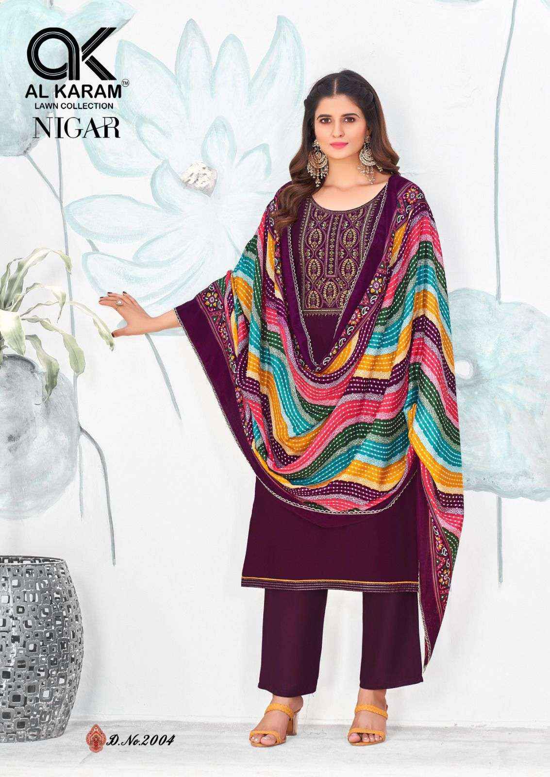 AL KARAM NIGAR VOL 2 RAYON SLUB FANCY EMBROIDERY DRESS MATERIAL ( 6 pcs CATALOG )