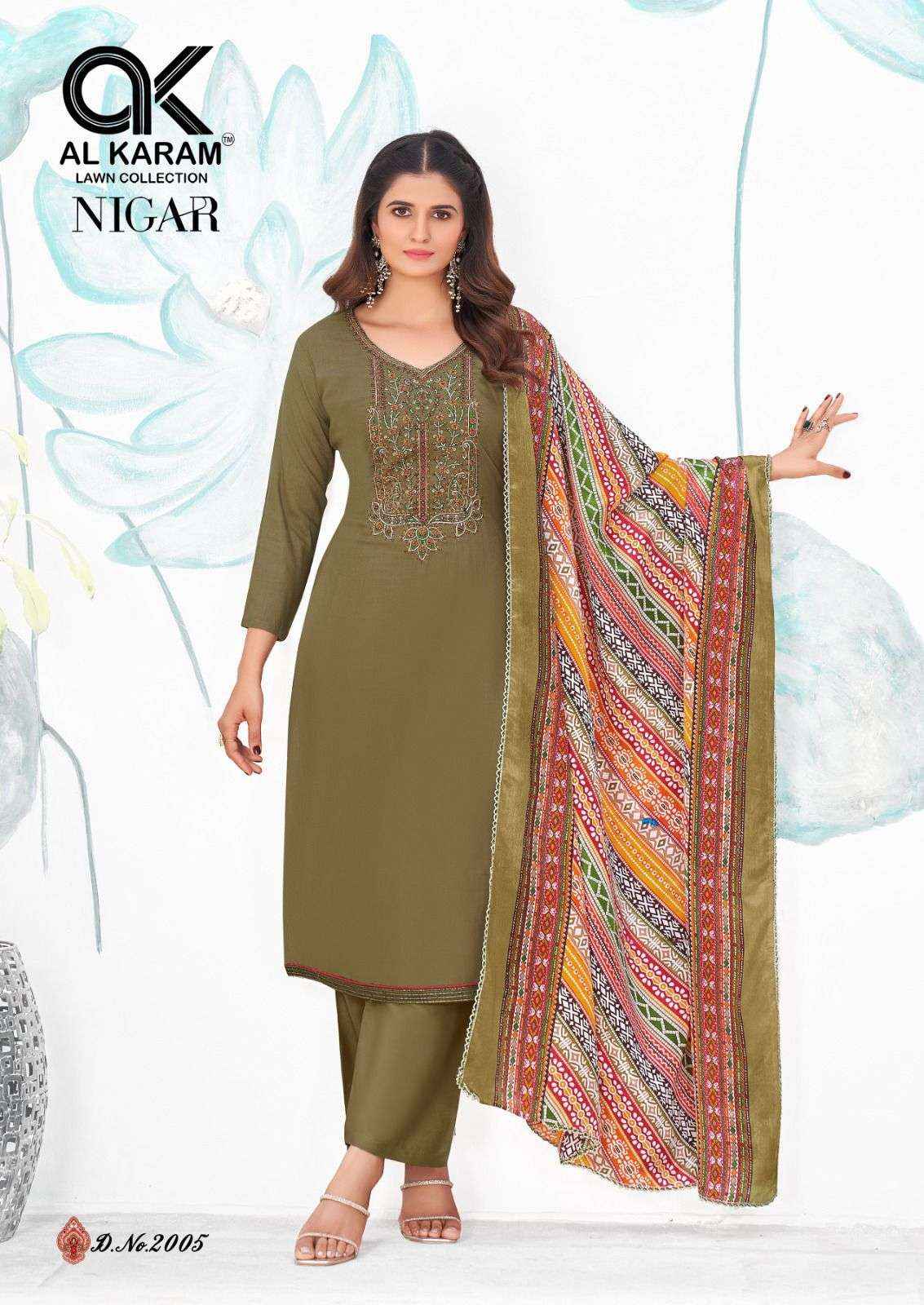 AL KARAM NIGAR VOL 2 RAYON SLUB FANCY EMBROIDERY DRESS MATERIAL ( 6 pcs CATALOG )