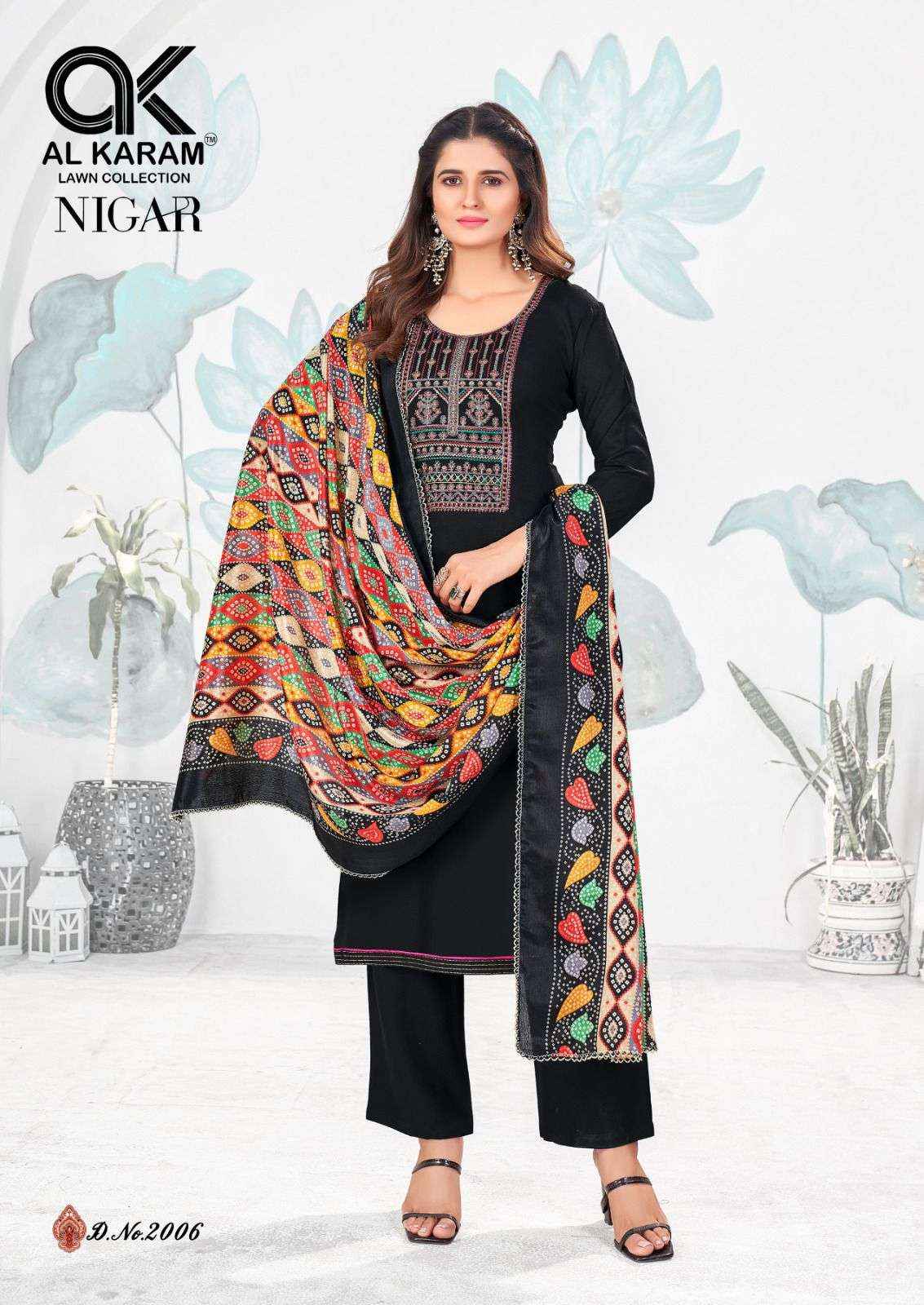 AL KARAM NIGAR VOL 2 RAYON SLUB FANCY EMBROIDERY DRESS MATERIAL ( 6 pcs CATALOG )