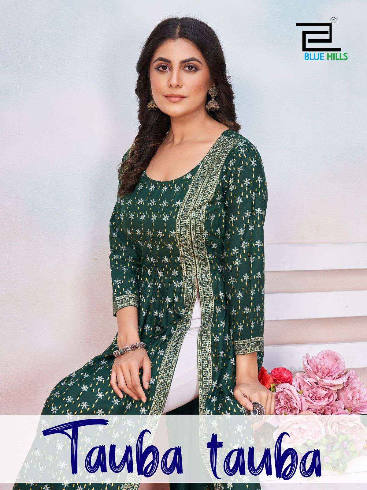 BLUE HILLS TAUBA TAUBA RAYON SIDE CUT PATTERN DESIGNER KURTI ( 5 PCS CATALOG )