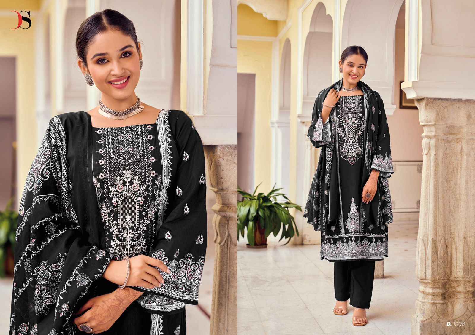 DEEPSY SUITS BLACK BEAUTY COTTON EMBROIDERIES PAKISTANI SUITS ( 8 PCS CATALOG )