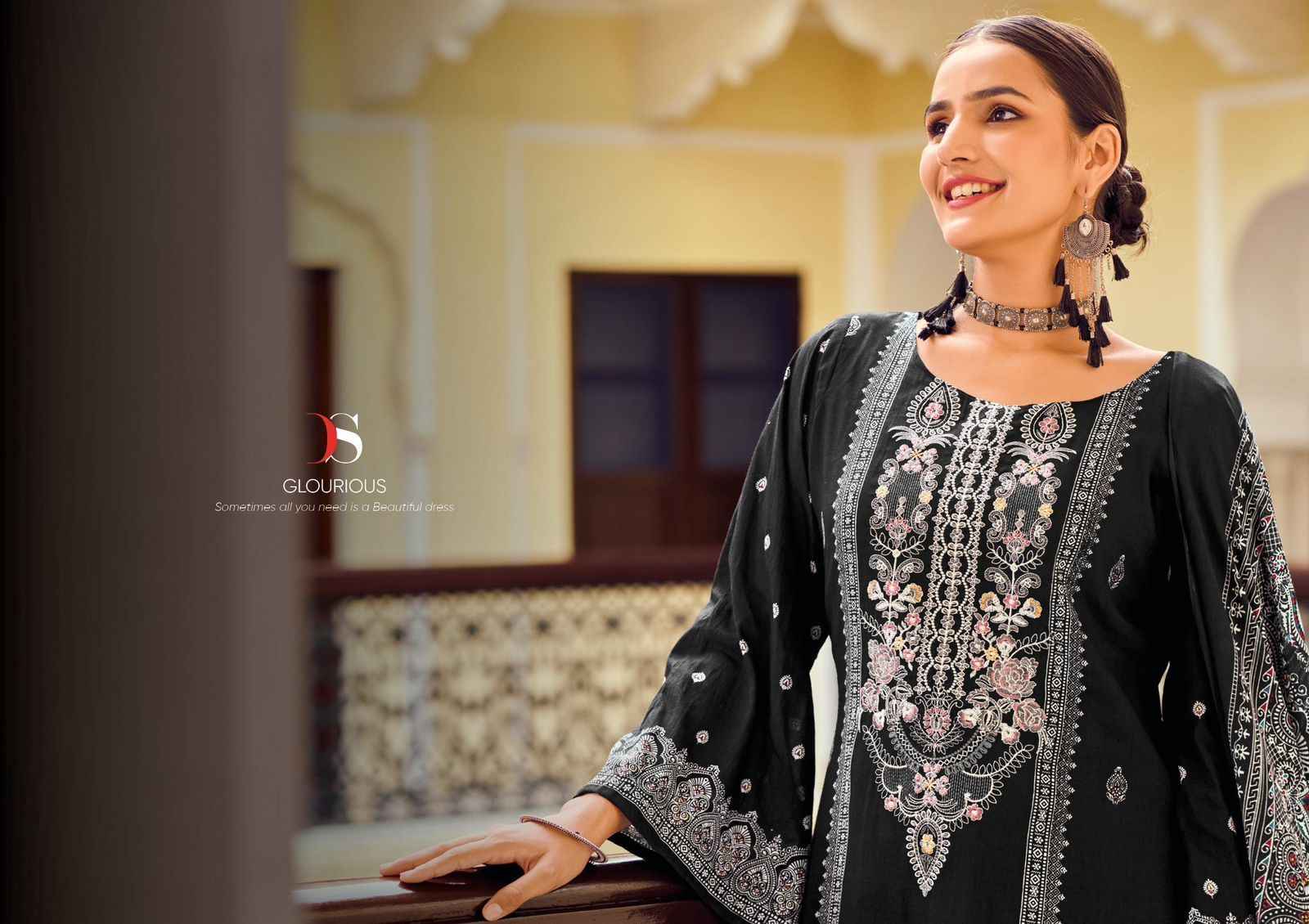 DEEPSY SUITS BLACK BEAUTY COTTON EMBROIDERIES PAKISTANI SUITS ( 8 PCS CATALOG )