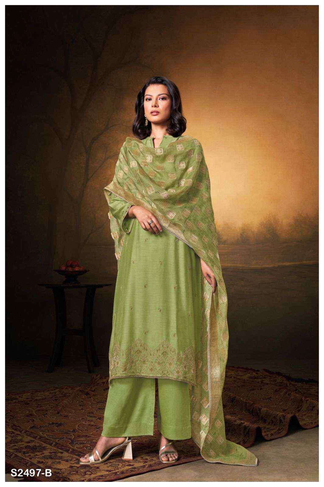 Ganga Fashion Hansini 2497 Fancy Bemberg Silk Ganga Suit Suppliers ( 3 pcs catalog )