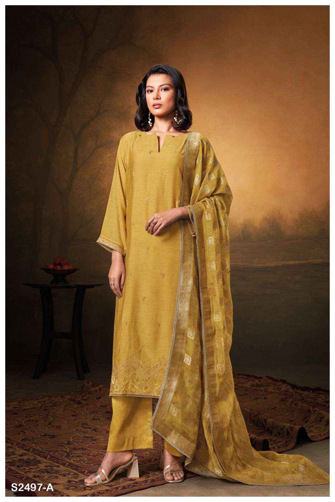 Ganga Fashion Hansini 2497 Fancy Bemberg Silk Ganga Suit Suppliers ( 3 pcs catalog )