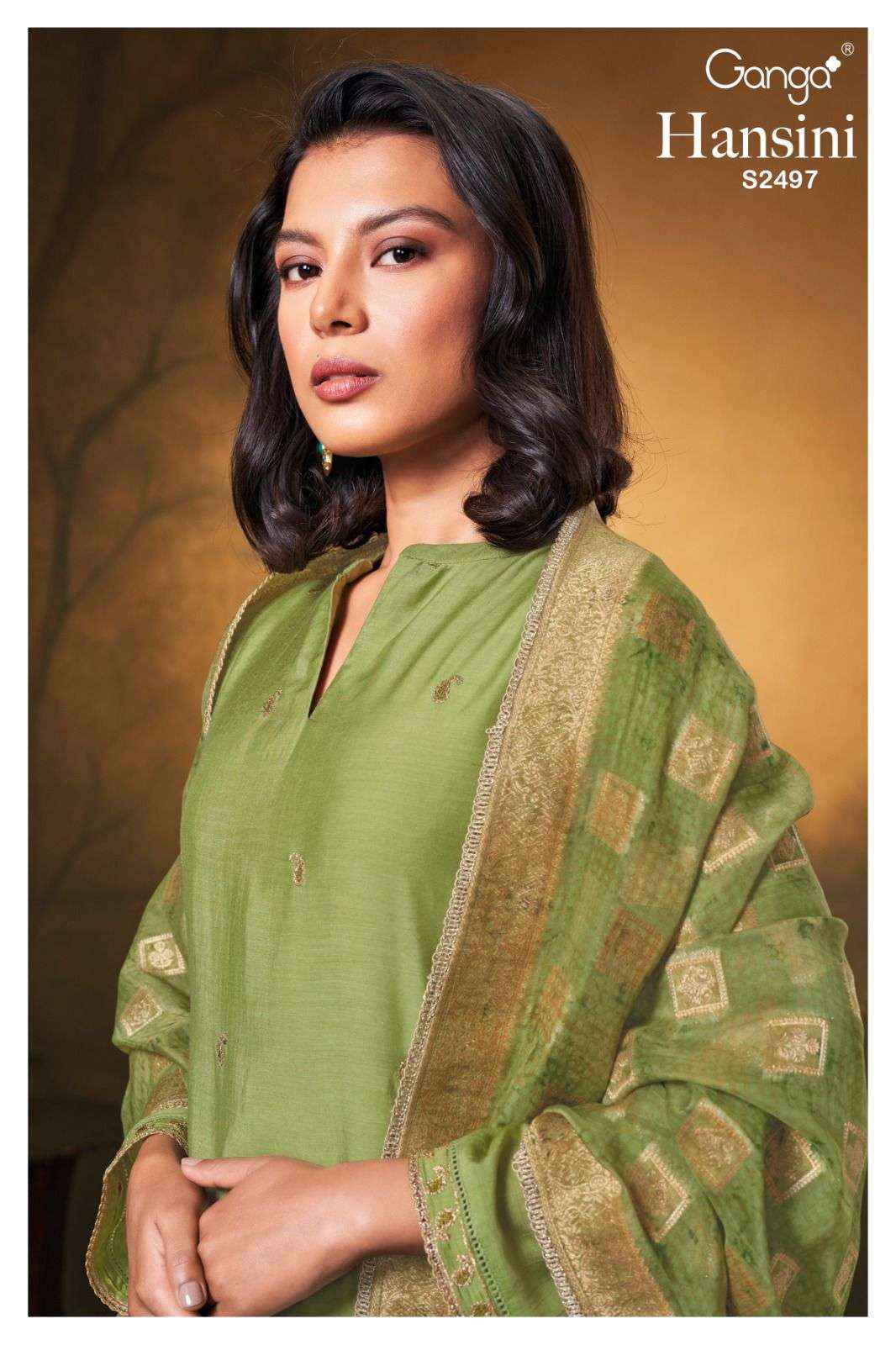 Ganga Fashion Hansini 2497 Fancy Bemberg Silk Ganga Suit Suppliers ( 3 pcs catalog )