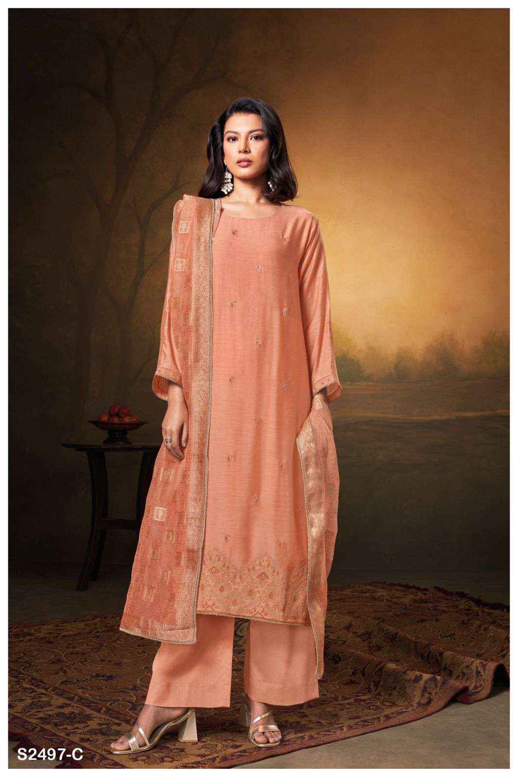 Ganga Fashion Hansini 2497 Fancy Bemberg Silk Ganga Suit Suppliers ( 3 pcs catalog )