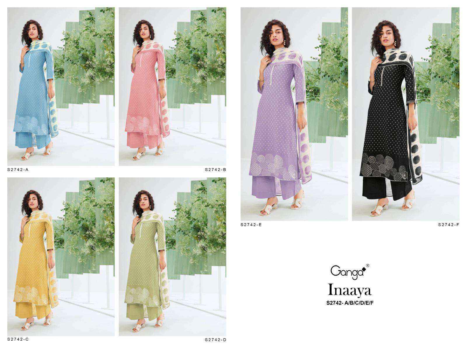 Ganga Fashion Inaaya 2742 Exclusive Linen Cotton Suit Catalog Wholesale ( 6 pcs catalog )