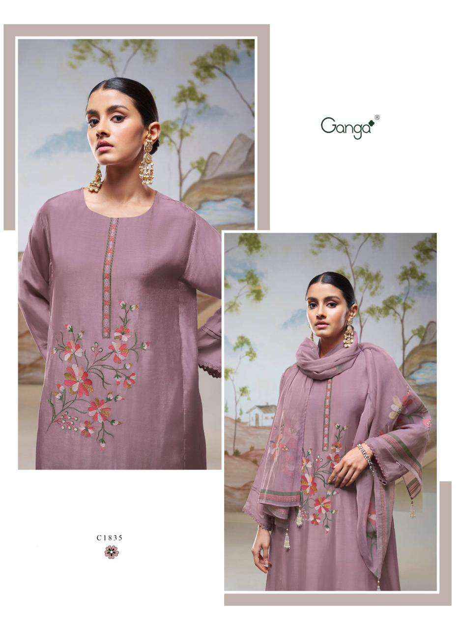 Ganga Fashion Nyssa C1831 TO C1836 Bemberg Silk Designer Suits ( 6 Pcs Catalog )