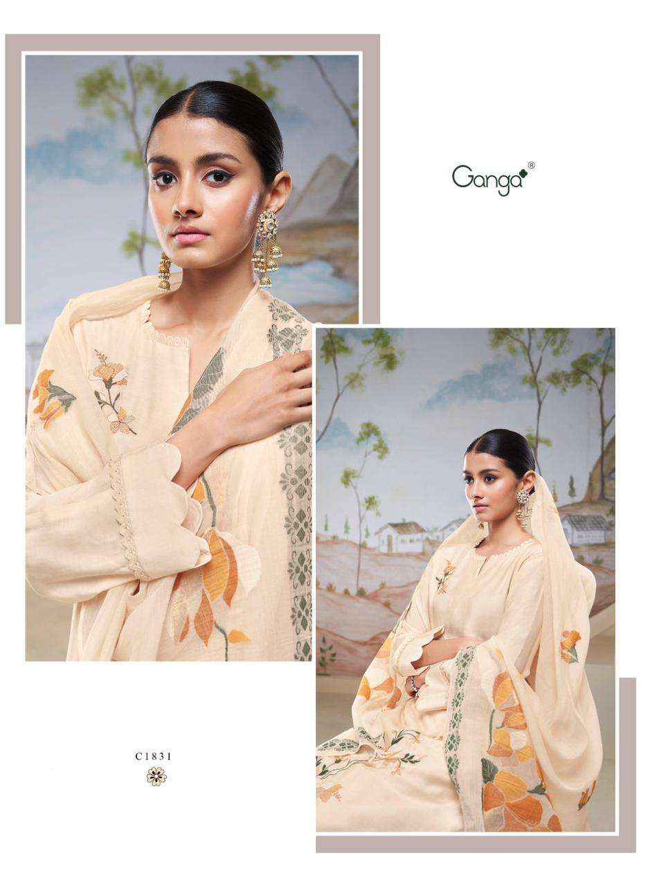 Ganga Fashion Nyssa C1831 TO C1836 Bemberg Silk Designer Suits ( 6 Pcs Catalog )