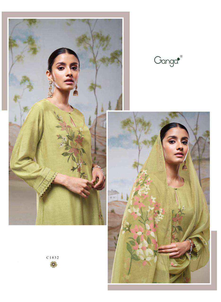 Ganga Fashion Nyssa C1831 TO C1836 Bemberg Silk Designer Suits ( 6 Pcs Catalog )