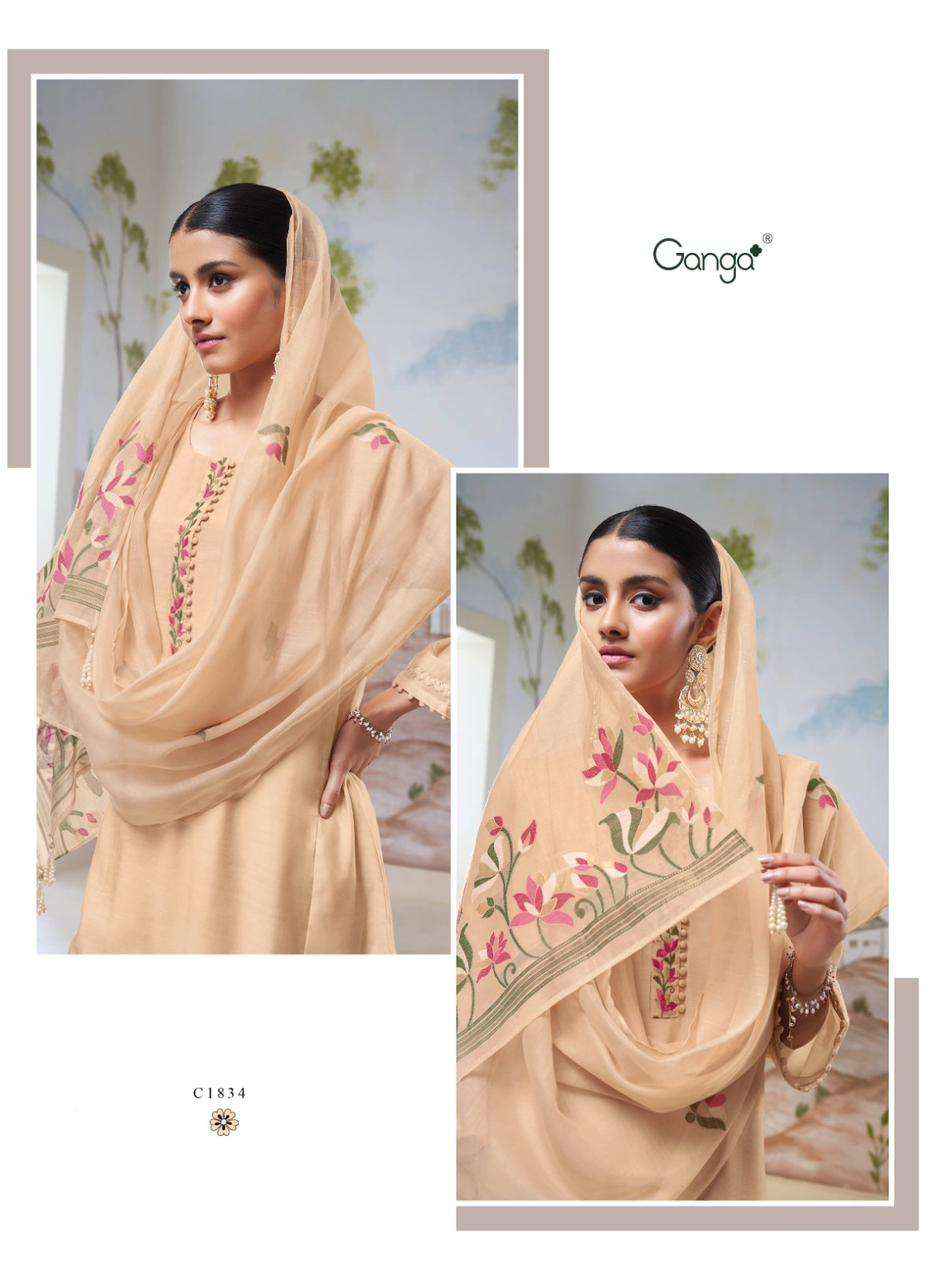 Ganga Fashion Nyssa C1831 TO C1836 Bemberg Silk Designer Suits ( 6 Pcs Catalog )