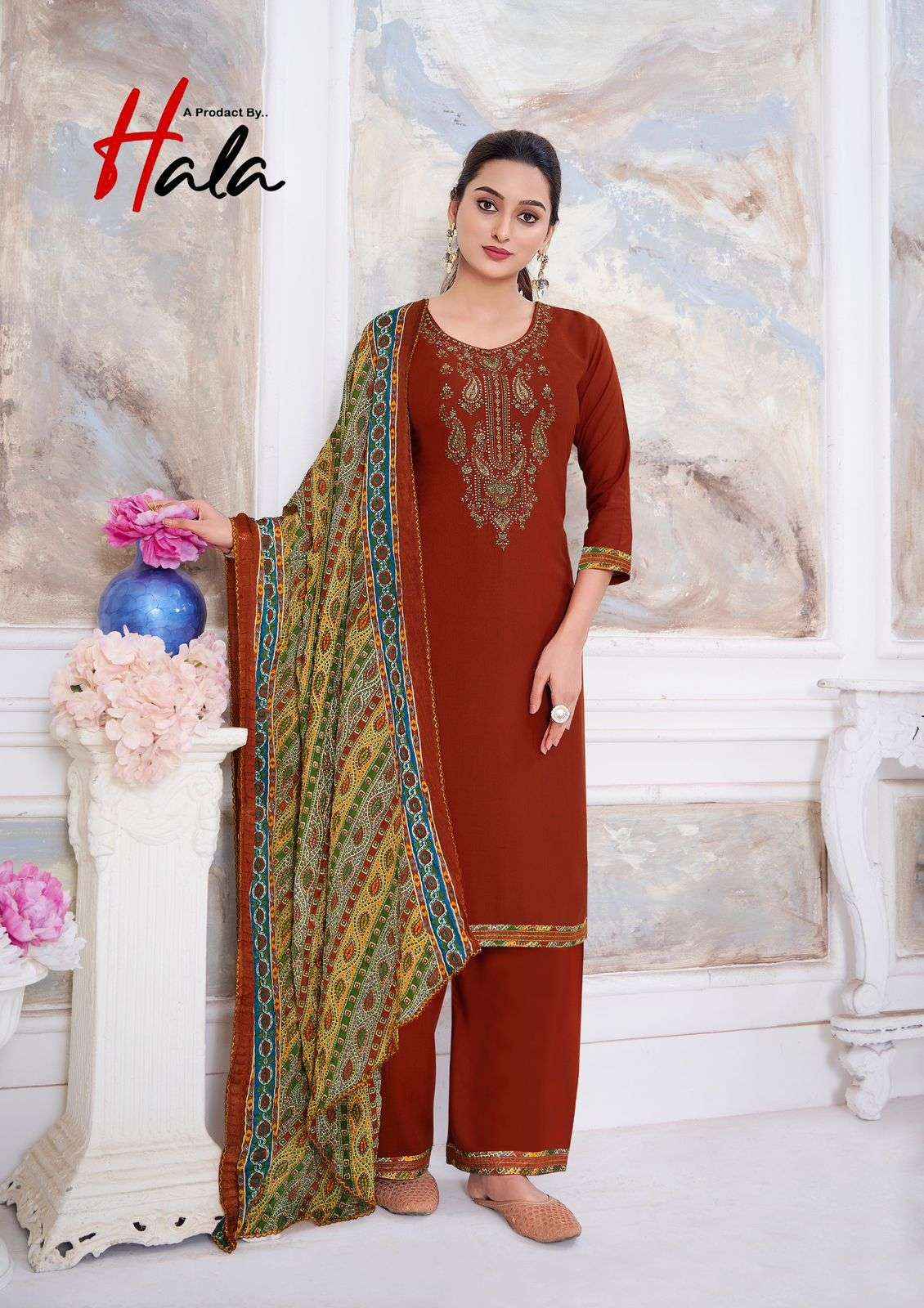 HALA NIGAAR VOL 1 RAYON FANCY SWAROVSKI WORK SUIT ( 8 PCS CATALOG )