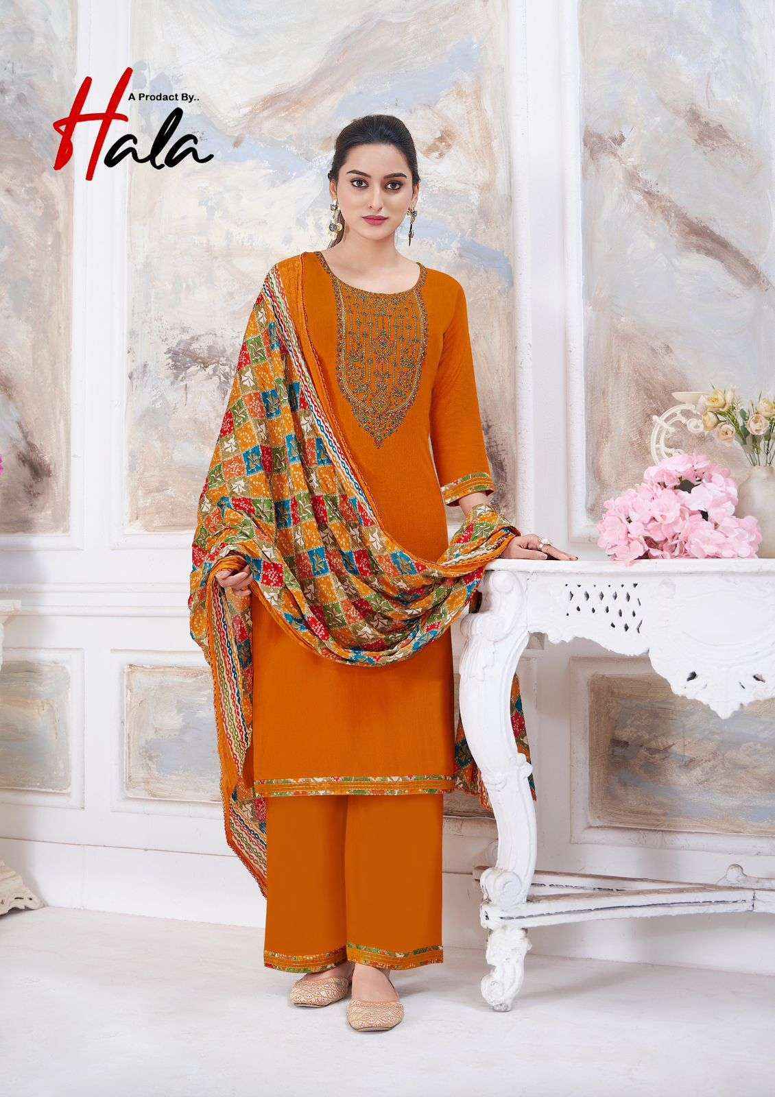 HALA NIGAAR VOL 1 RAYON FANCY SWAROVSKI WORK SUIT ( 8 PCS CATALOG )