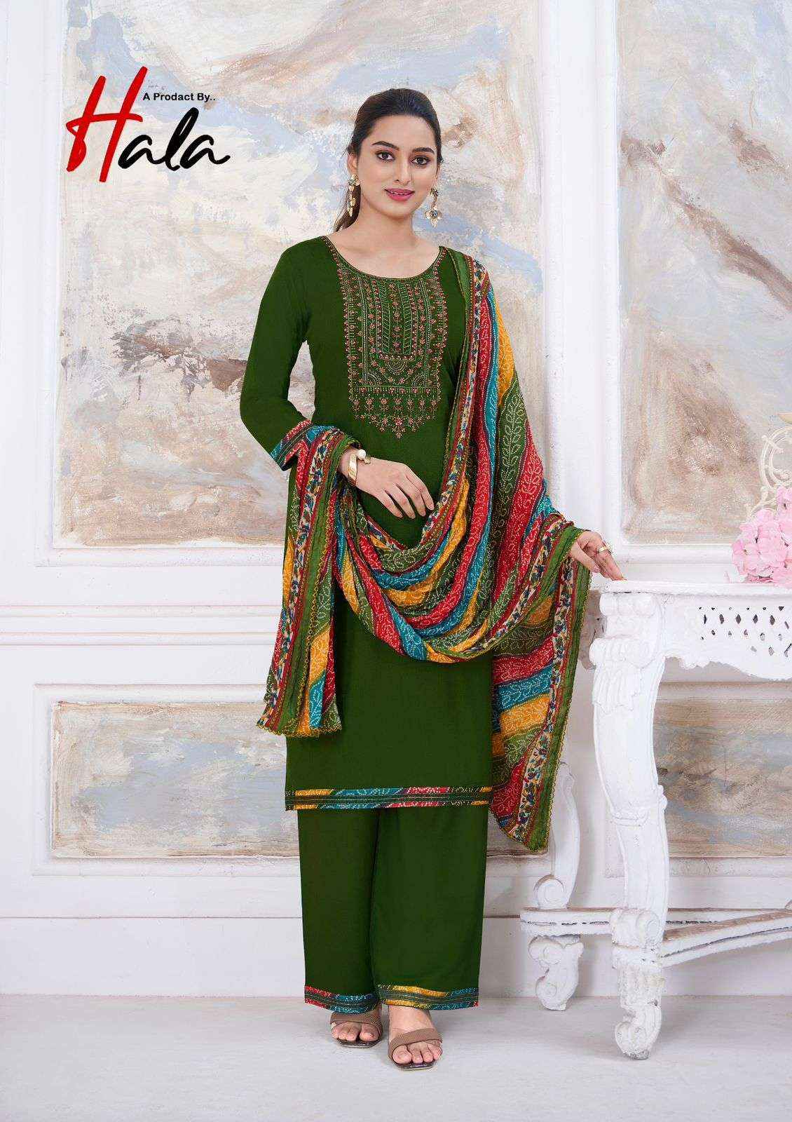 HALA NIGAAR VOL 1 RAYON FANCY SWAROVSKI WORK SUIT ( 8 PCS CATALOG )