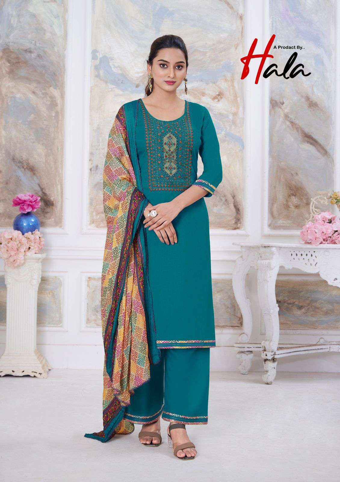 HALA NIGAAR VOL 1 RAYON FANCY SWAROVSKI WORK SUIT ( 8 PCS CATALOG )
