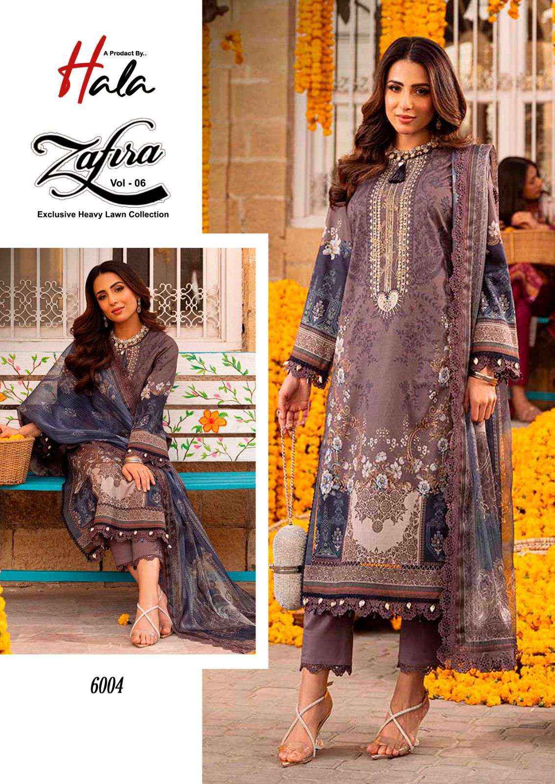 HALA ZAFIRA VOL 6 LAWN COTTON KARACHI SALWAR SUIT ( 6 PCS CATALOG )