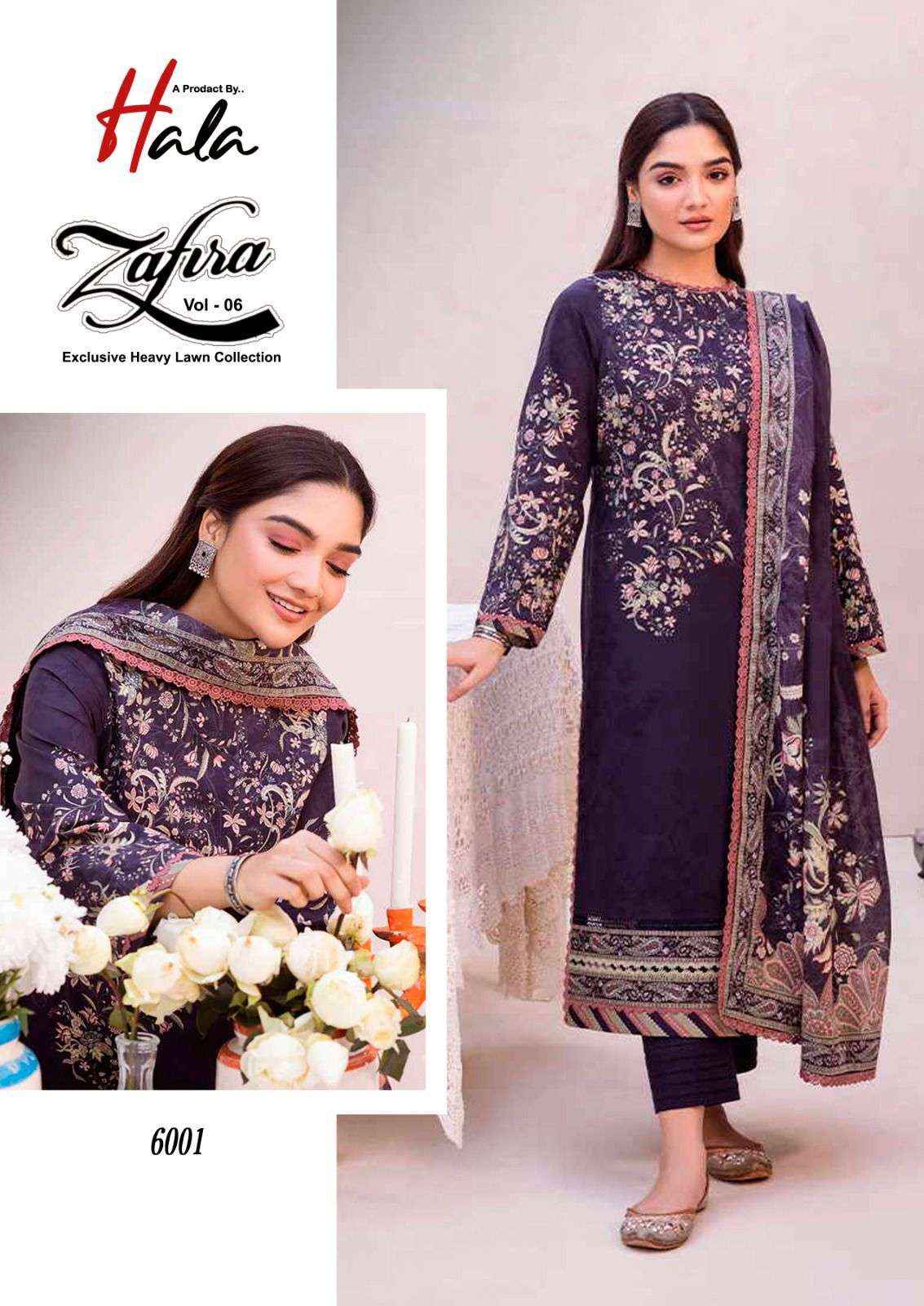 HALA ZAFIRA VOL 6 LAWN COTTON KARACHI SALWAR SUIT ( 6 PCS CATALOG )