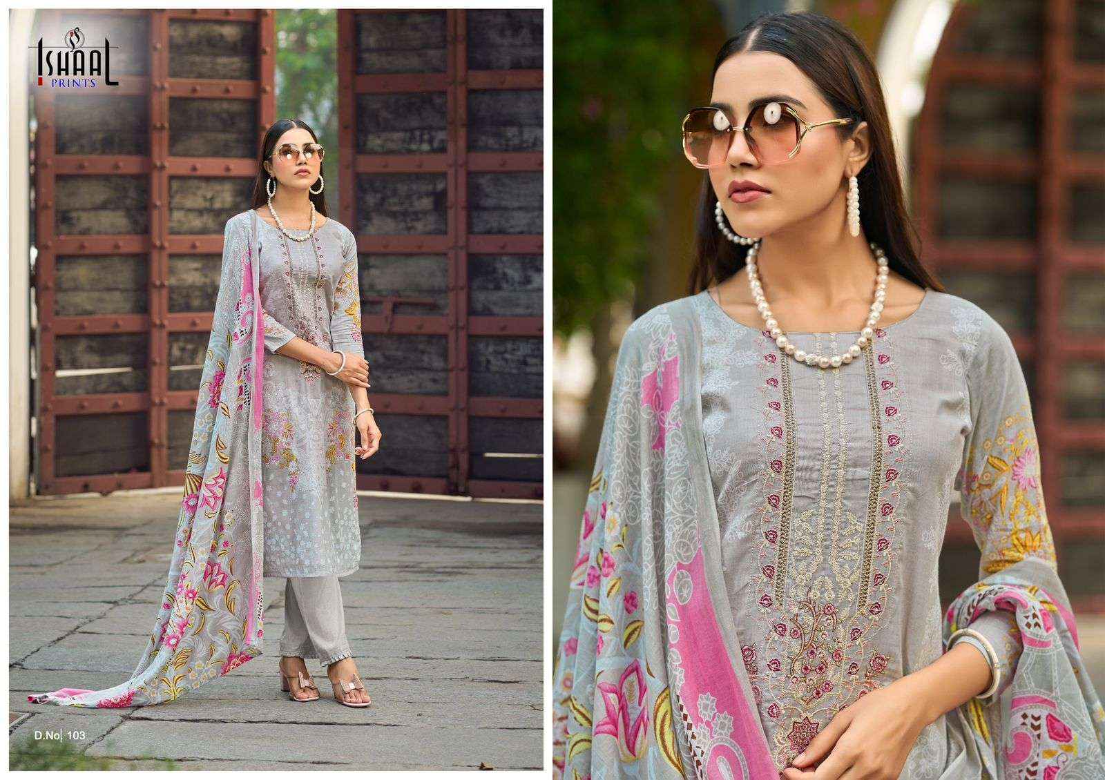 ISHAAL PRINTS MAIRA VOL 1 LAWN COTTON FANCY EMBROIDERY WORK SUIT ( 10 PCS CATALOG )