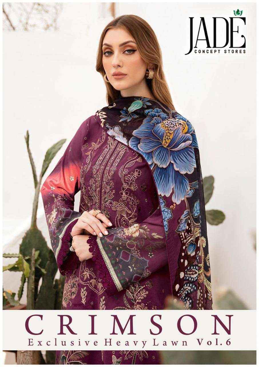 JADE CRIMSON EXCLUSIVE HEAVY LAWN COLLECTION VOL 6 DRESS MATERIAL ( 6 PCS CATALOG )