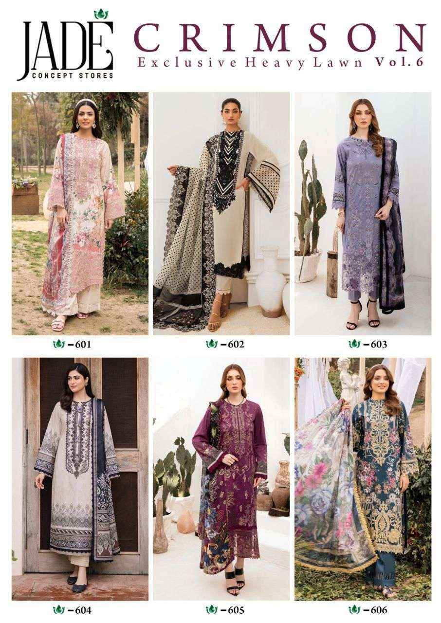 JADE CRIMSON EXCLUSIVE HEAVY LAWN COLLECTION VOL 6 DRESS MATERIAL ( 6 PCS CATALOG )