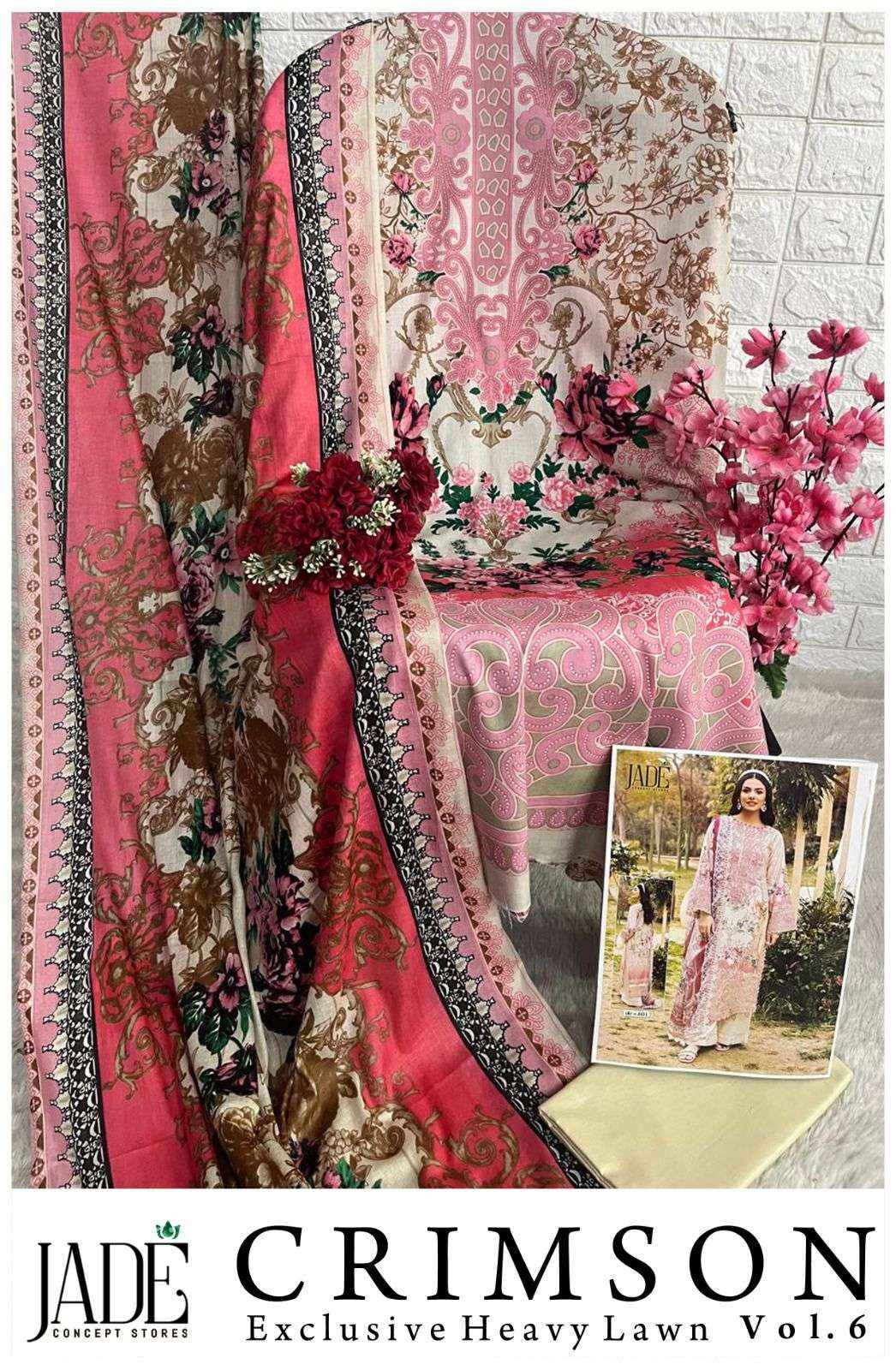 JADE CRIMSON EXCLUSIVE HEAVY LAWN COLLECTION VOL 6 DRESS MATERIAL ( 6 PCS CATALOG )