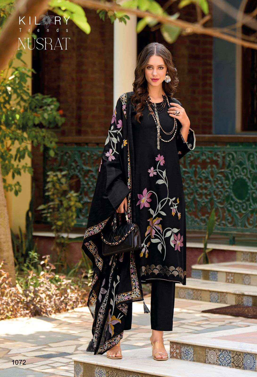 KILORY TRENDZ NUSRAT VISCOSE FANCY EMBROIDERY DRESS MATERIAL ( 4 PCS CATALOG )