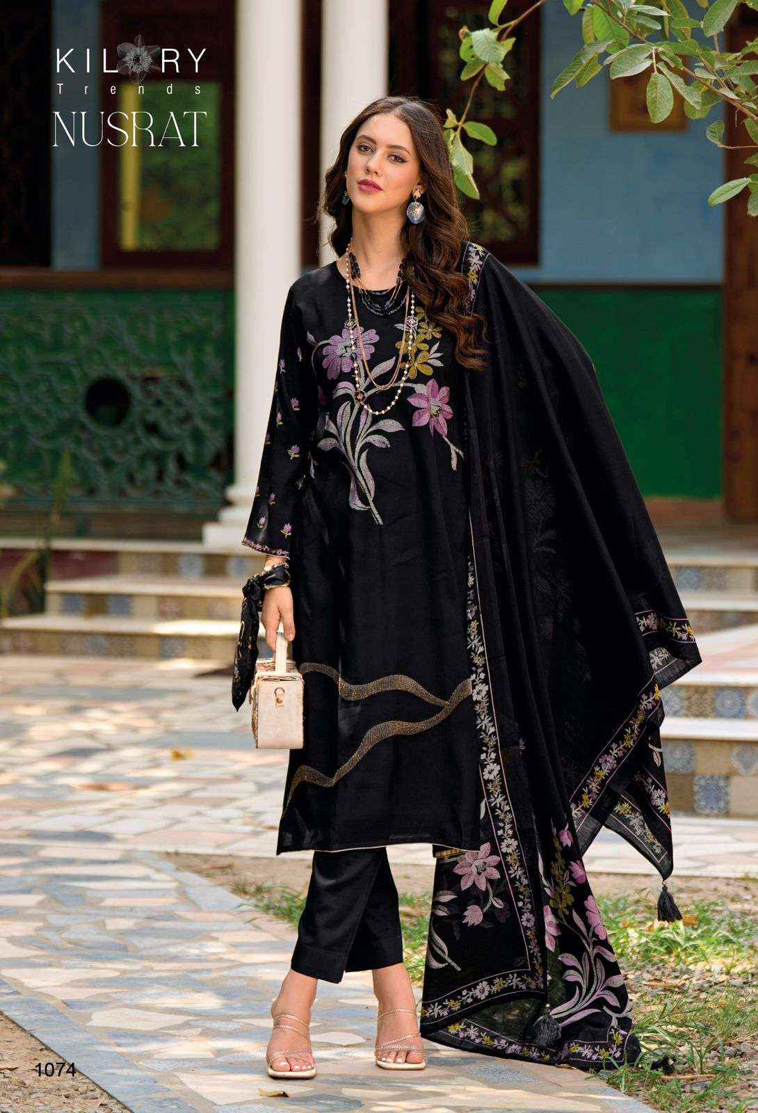 KILORY TRENDZ NUSRAT VISCOSE FANCY EMBROIDERY DRESS MATERIAL ( 4 PCS CATALOG )