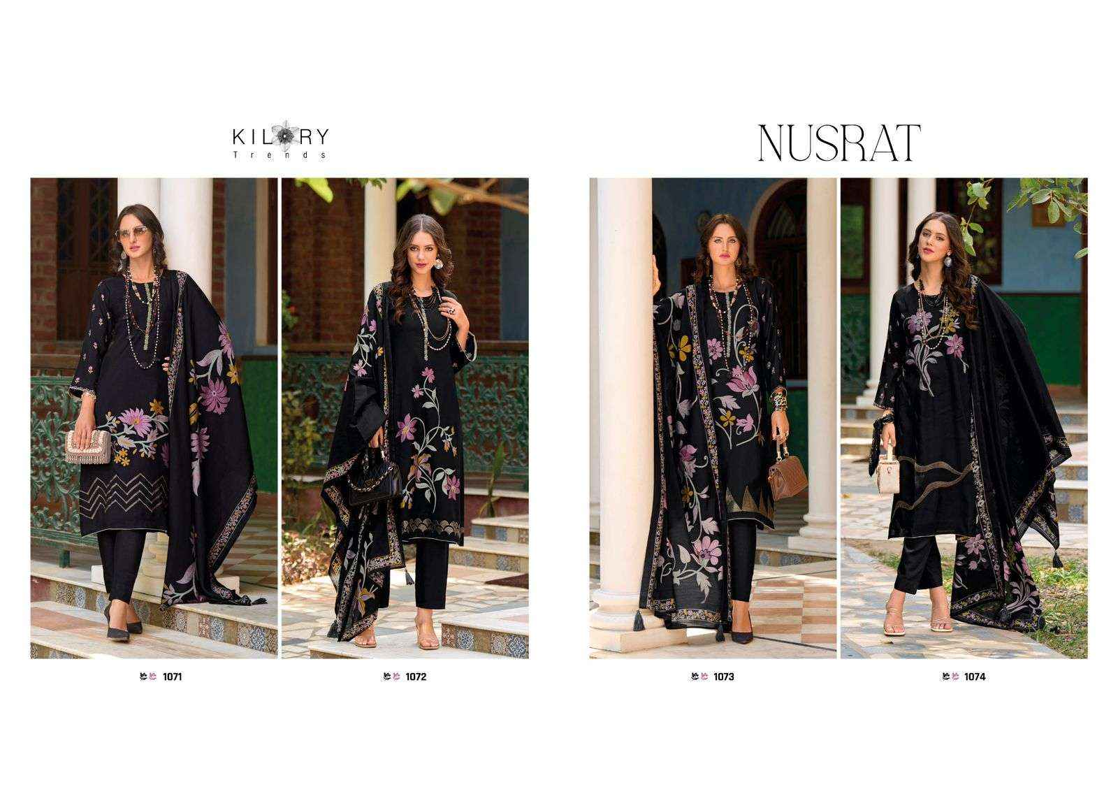 KILORY TRENDZ NUSRAT VISCOSE FANCY EMBROIDERY DRESS MATERIAL ( 4 PCS CATALOG )