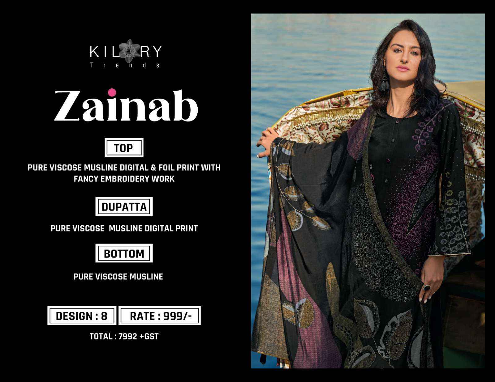 KILORY TRENDZ ZAINAB VISCOSE FANCY EMBROIDERY DRESS MATERIAL ( 8 PCS CATALOG )