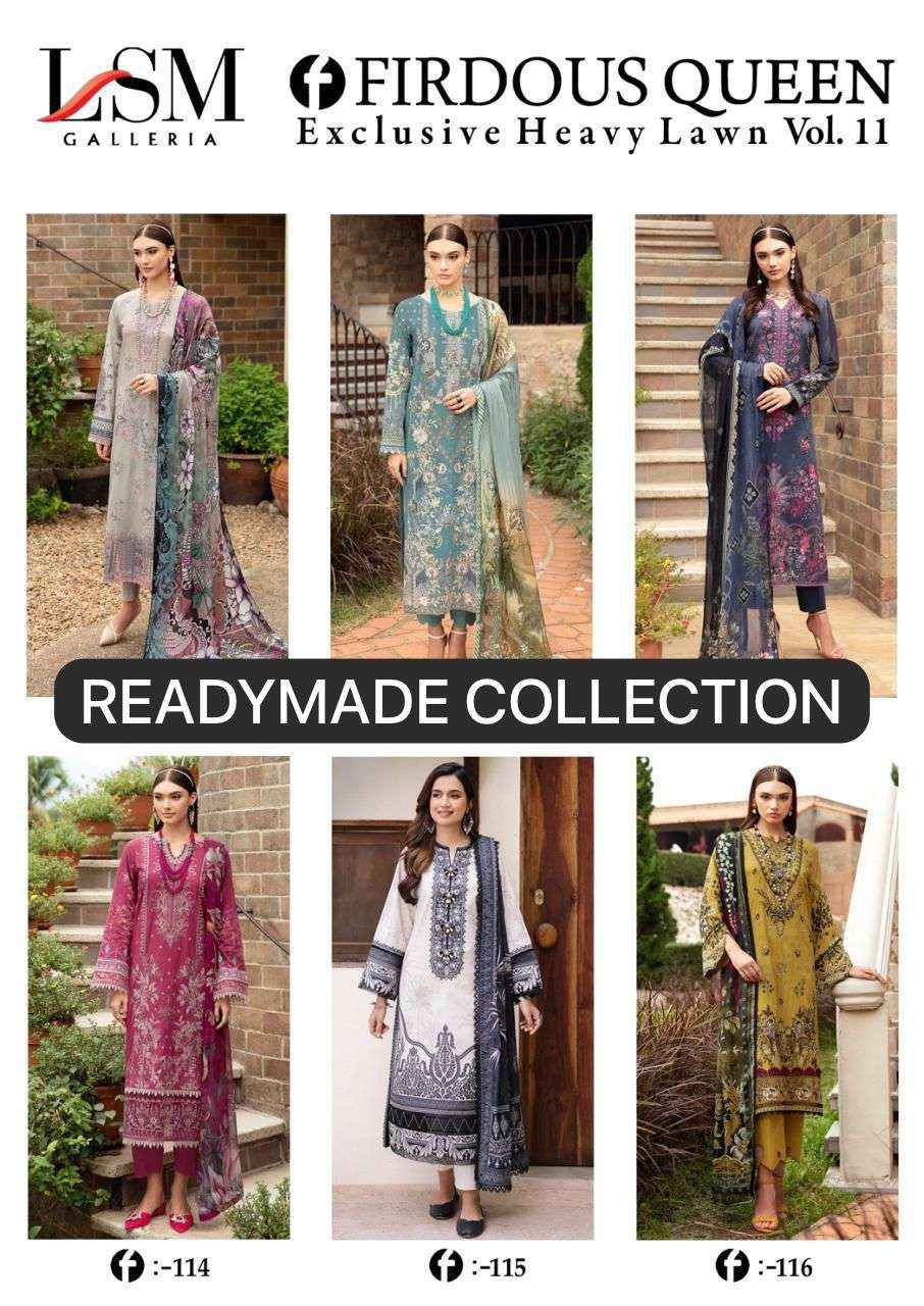 LSM GALLERIA FIRDOUS QUEEN LAWN VOL 11 READY MADE COLLECTION ( 6 pcs catalog )